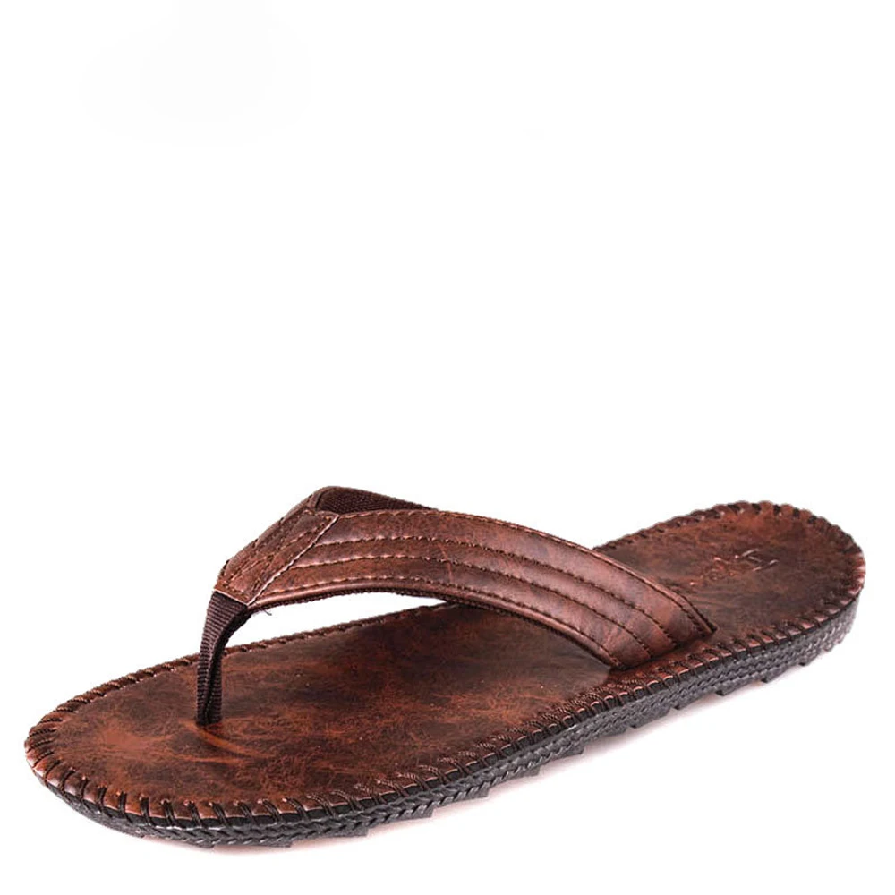 QFFAZ Arrival Summer Cool Men PU Leather Flip Flops British Style Boardered Beach Sandals Male Slippers Zapatos Hombre |
