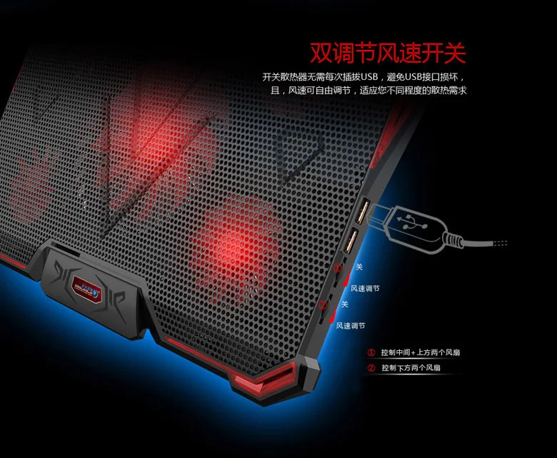 COOLCOLD, подставка для ноутбука, USB, Кулер для ноутбука с пятью вентиляторами, вентилятор Usb, кулер для игр, для ежедневного использования, для ноутбуков 13,3~ 17 дюймов