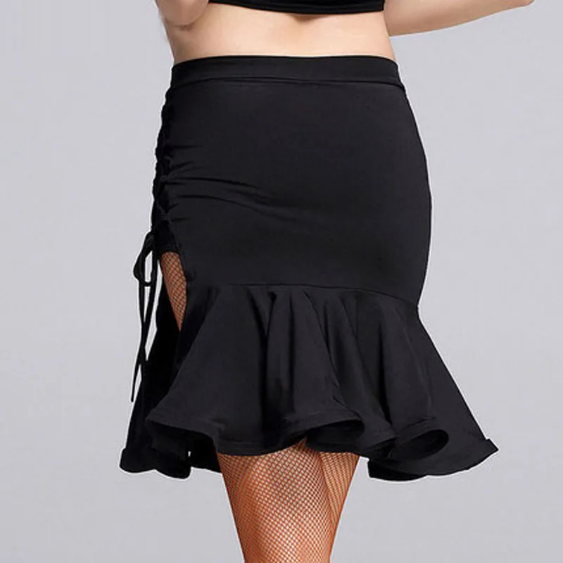 Бесплатная доставка боковые Slits черная юбка для латинских танцев взрослых