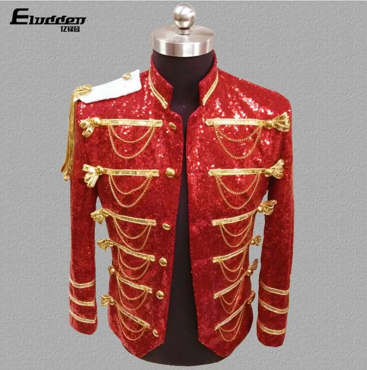 Red palace Chain clothes men suit designs masculino homme terno stage singers jacket men sequins blazer dance star style dress