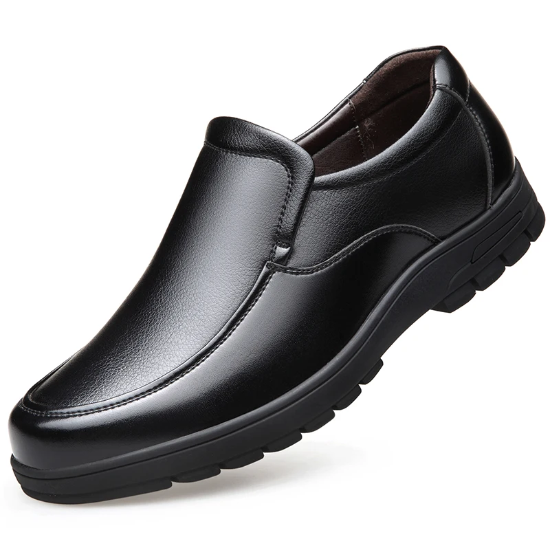Russia Style Winter Men Leather Boots Fashion Slip On Driving Loafers Plush Male Warm Snow Breathable Flats Shoes MUHUISEN | Обувь