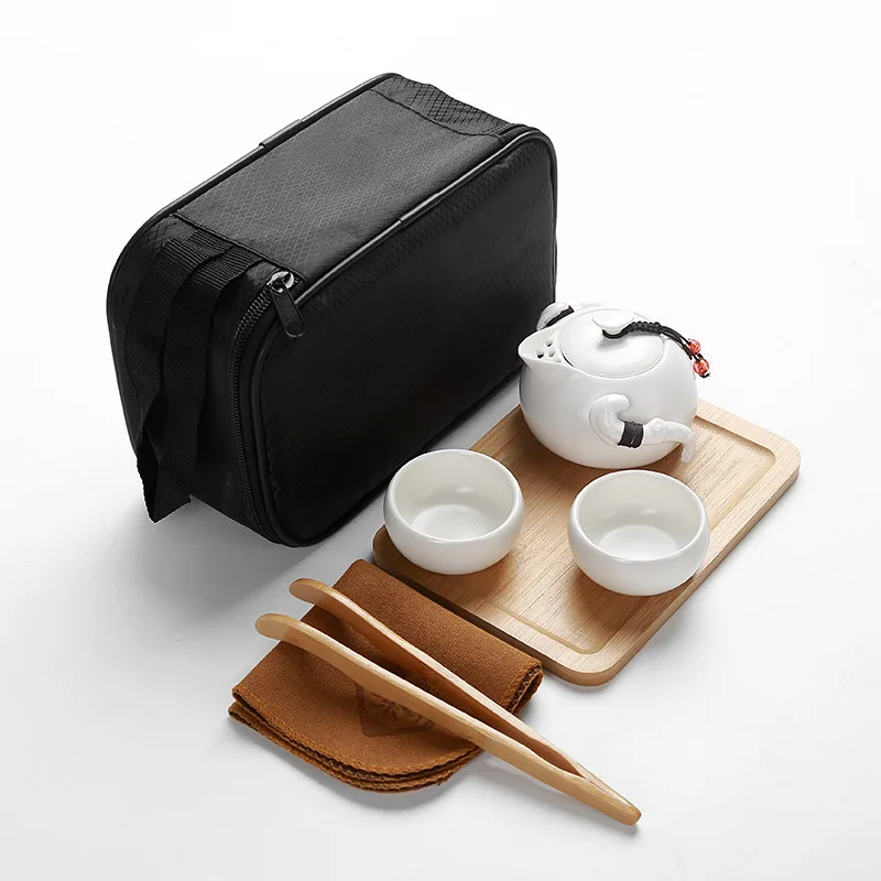 2 cup with accessory Китайский дорожный чайный набор кунг-фу керамический портативный чайный горшок фарфоровый чайный сервиз Gaiwan чайные чашки для чайной церемонии чайный горшок с дорожным пакетом - Цвет: 2 cup with accessory