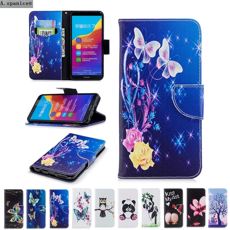 Для huawei Y7 Pro 2018 чехол цветок бабочка Панда Сова Бумажник кожаный для Enjoy 8/Nova 2 Lite/Y7