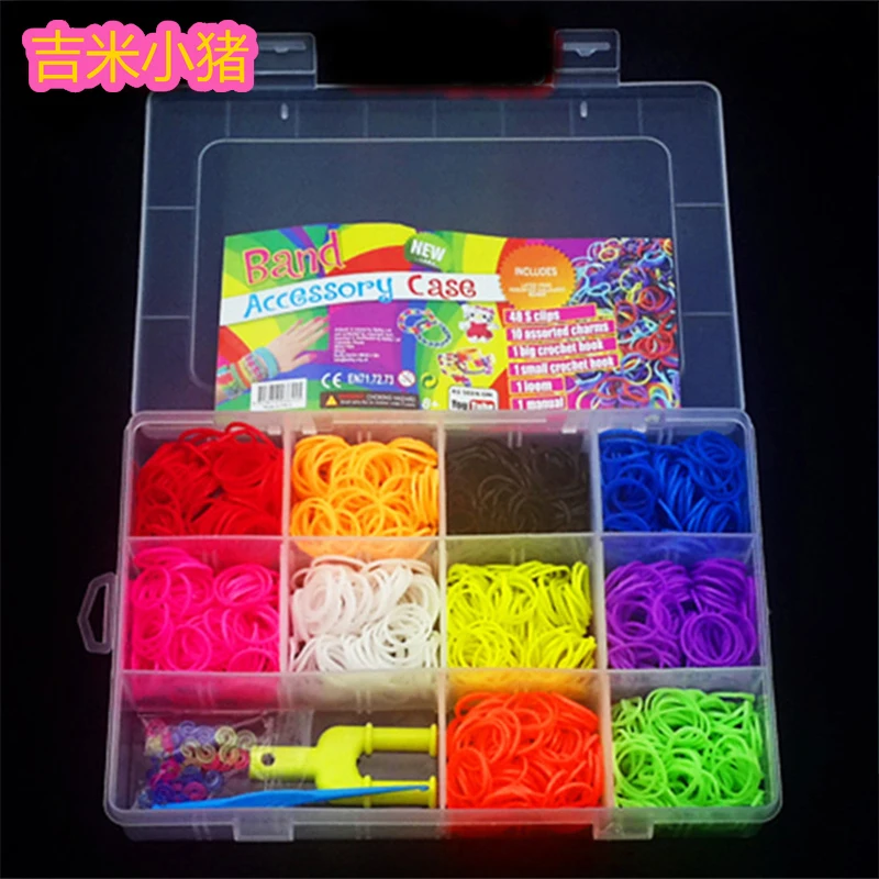 1500pcs Rubber Loom Bands Girl Gift for Children Elastic Band for Weaving Lacing Bracelets Toy 10 Color Box Set for Diy Material