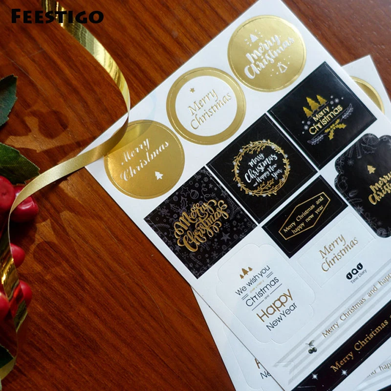 FEESTIGO, 2 шт./лот, Рождественское украшение, подарочные бумажные наклейки, DIY, подарочные этикетки, этикетки на год, подарки для скрапбукинга
