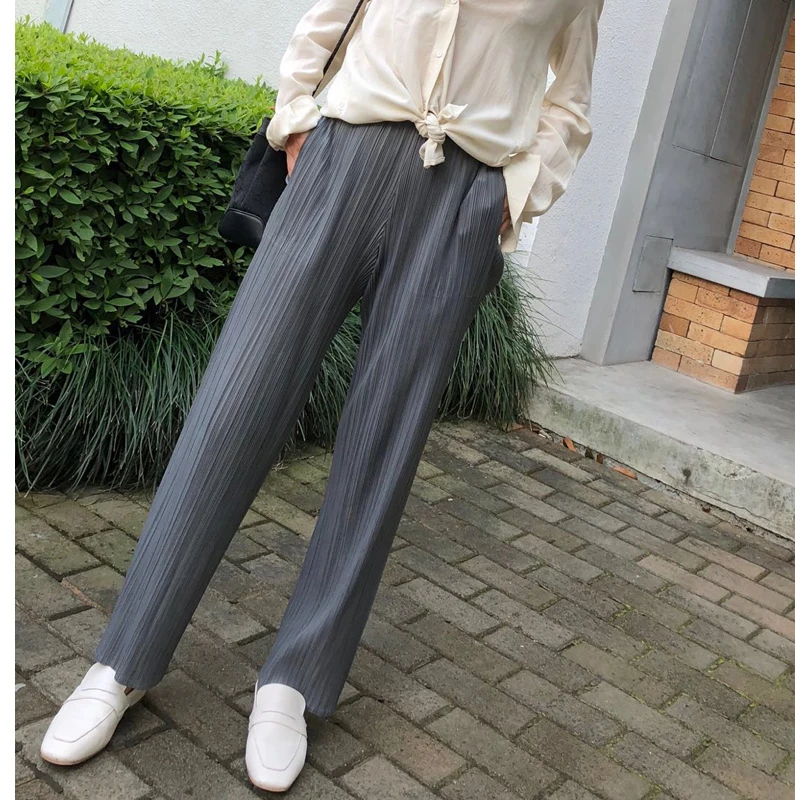 Changpleat 2018 новые базовые женские прямые брюки miяка плиссированные Однотонные