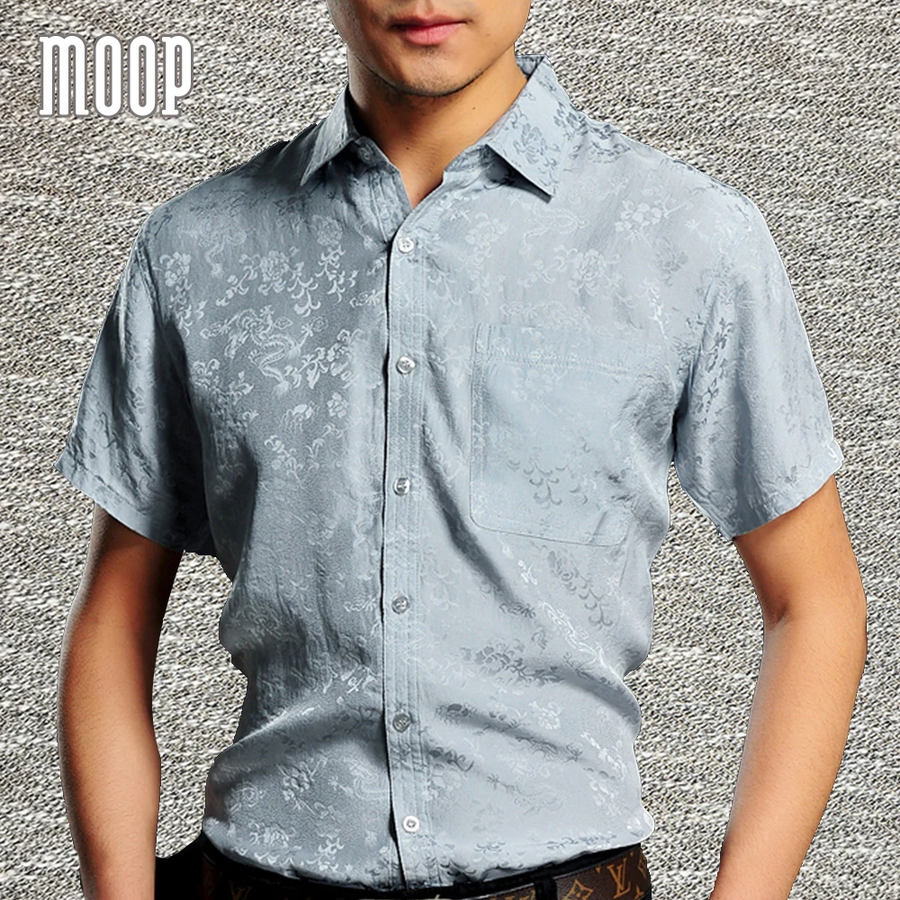 Темно красный серый для мужчин 100% шелк бизнес рубашки мальчиков короткий рукав