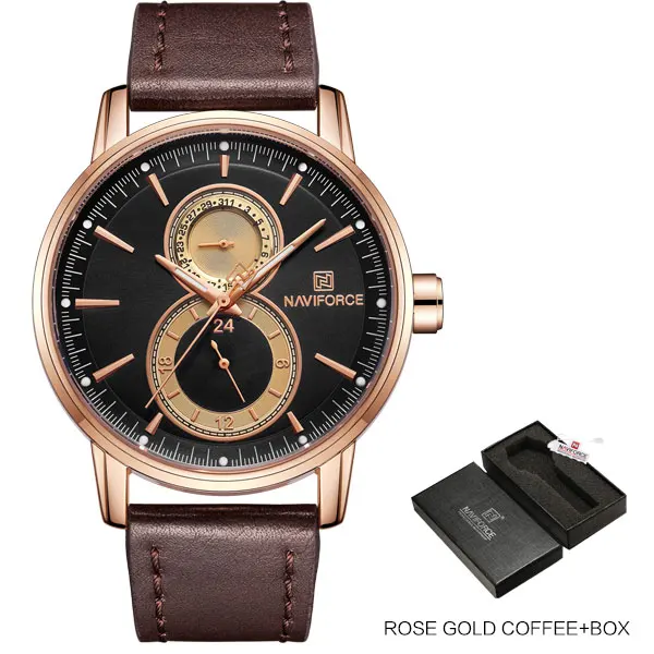 Rose Gold Coffee Box NAVIFORCE мужские модные повседневные часы кожаные 24 часа Дата наручные часы мужские s водонепроницаемые аналоговые кварцевые наручные часы Masculino - Цвет: Rose Gold Coffee Box