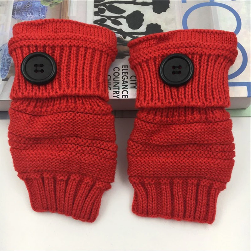 Женские зимние перчатки без пальцев вязаная шерстяная тёплая варежки модные для