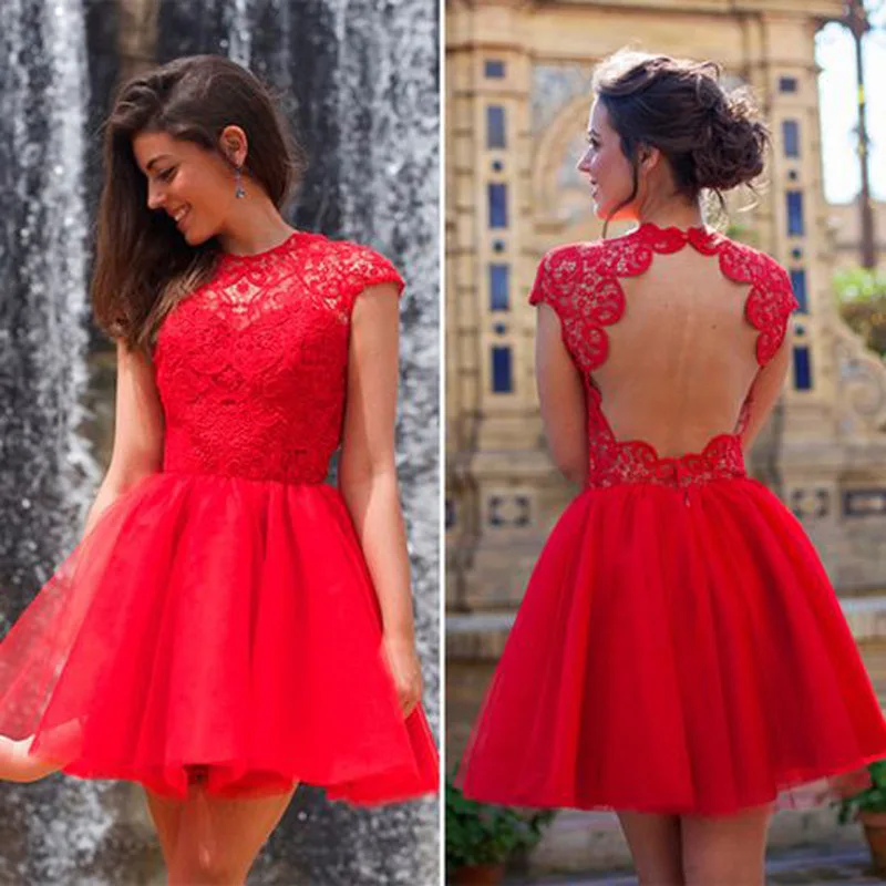 

New Arrival 2021 Floral Mini Designer Dress Summer Party Night Red Lace Dress Elegant Evening Mesh Backless Formal Dress Women