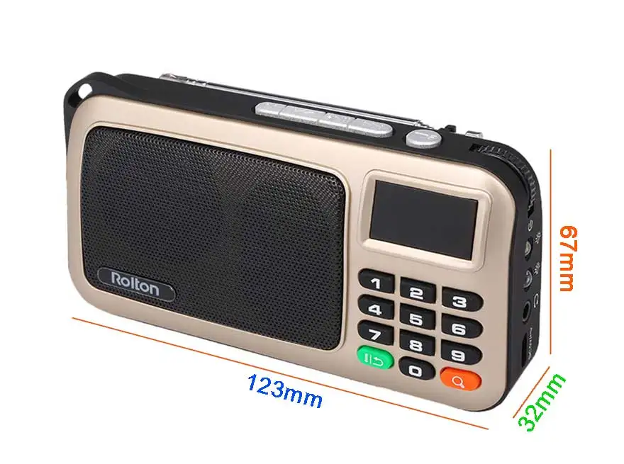 Rolton Mni FM портативный радио динамик Mp3 музыкальный плеер TF карта USB для ПК iPod Телефон с светодиодный дисплей и фонарик лампа проверки