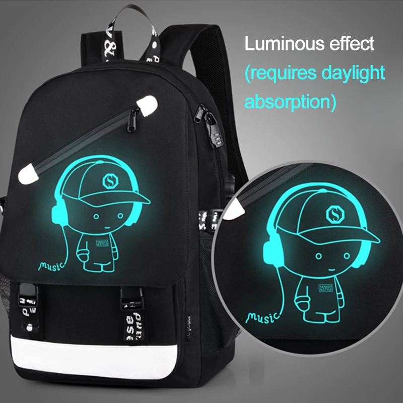 USB зарядка Рюкзак Сумка светящийся дорожный рюкзак женский школьный для