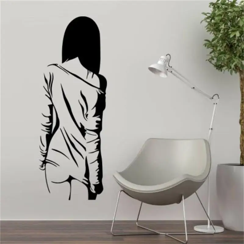 Black Sexy Woman Back View Portrait Wall Sticker Bedroom Living Room Decoration Wallpaper Carved Removable Vinyl Art Decals | Дом и сад