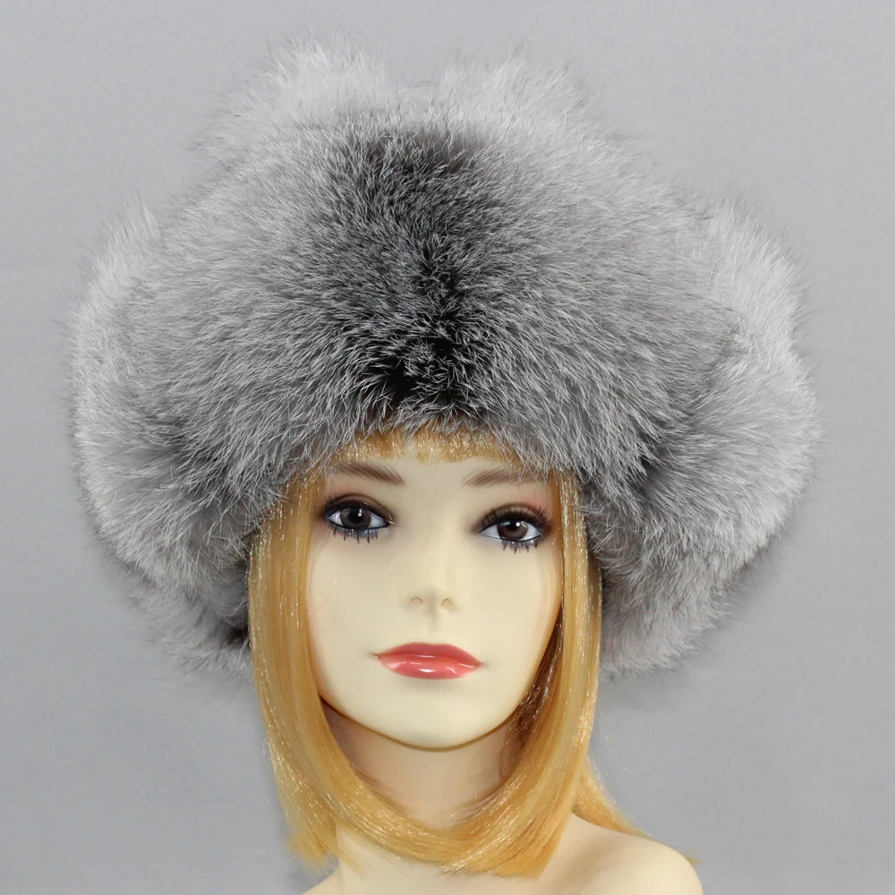 Hot Sale Natural Fox Fur Hat Women Thick Warm Real Fox Fur Cap Winter Fox Fur Bomber Hat Free Shipping