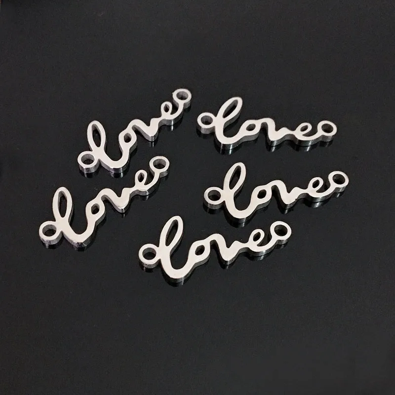 love 5 шт. Подвеска из нержавеющей стали с ангелом из полированной нержавеющей стали для самостоятельного изготовления браслетов и ожерелий - Окраска металла: love