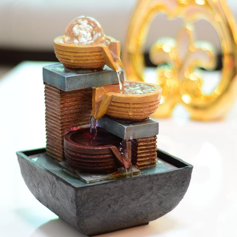 Маленький фонтанчик с водой и водным пейзажем комнатное украшение для стола