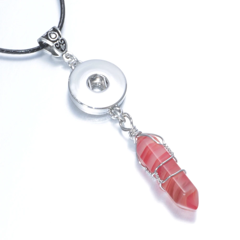 18mm Snap Button Jewelry Charms Red Natural Hexagon Stone Pendant of Necklace With Black Leather DZ0118j | Украшения и аксессуары