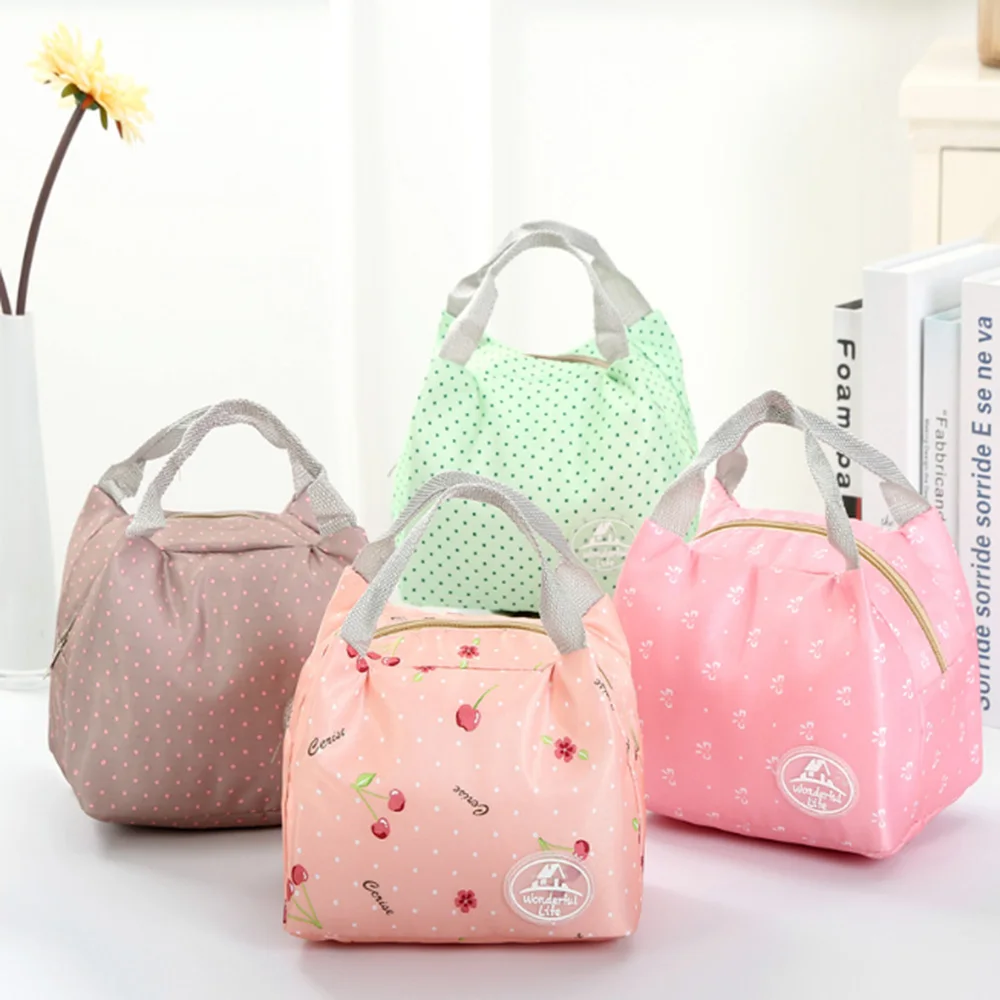 

Цветочный полосатый Портативный Ланч-мешок в горошек с термоизоляцией, безопасный для холодной еды, Теплые сумки для ланча для девочек и же...