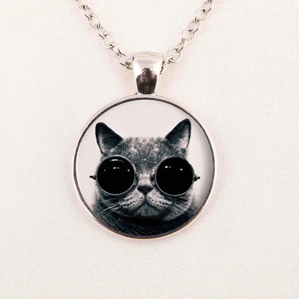 Wholesale animal glass cabochon black cat pendant necklace jewelry dome | Украшения и аксессуары