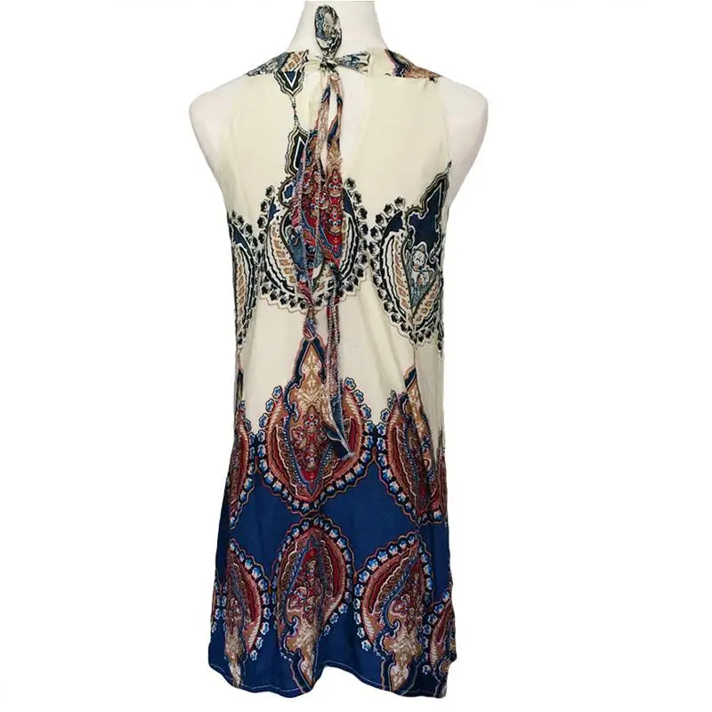 2017 женские сексуальные Boho Летнее платье Printed Halter Стиль рукавов пляж вечерние