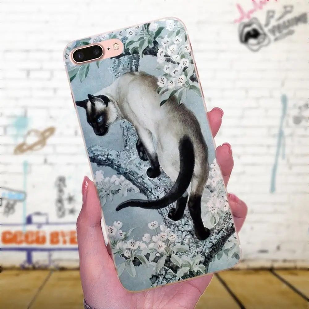 Чехол в синюю горошек с традиционным сиамским котом для Galaxy J1 J2 J3 J330 J4 J5 J6 J7 J730 J8 2015