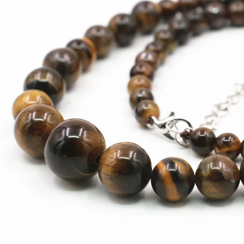 Natural Tiger Eye Stone Round Beads Necklace for Women 6-14mm Yellow Tower Beaded Chain Choker Accessories Jewelry 18inch A439 | Украшения