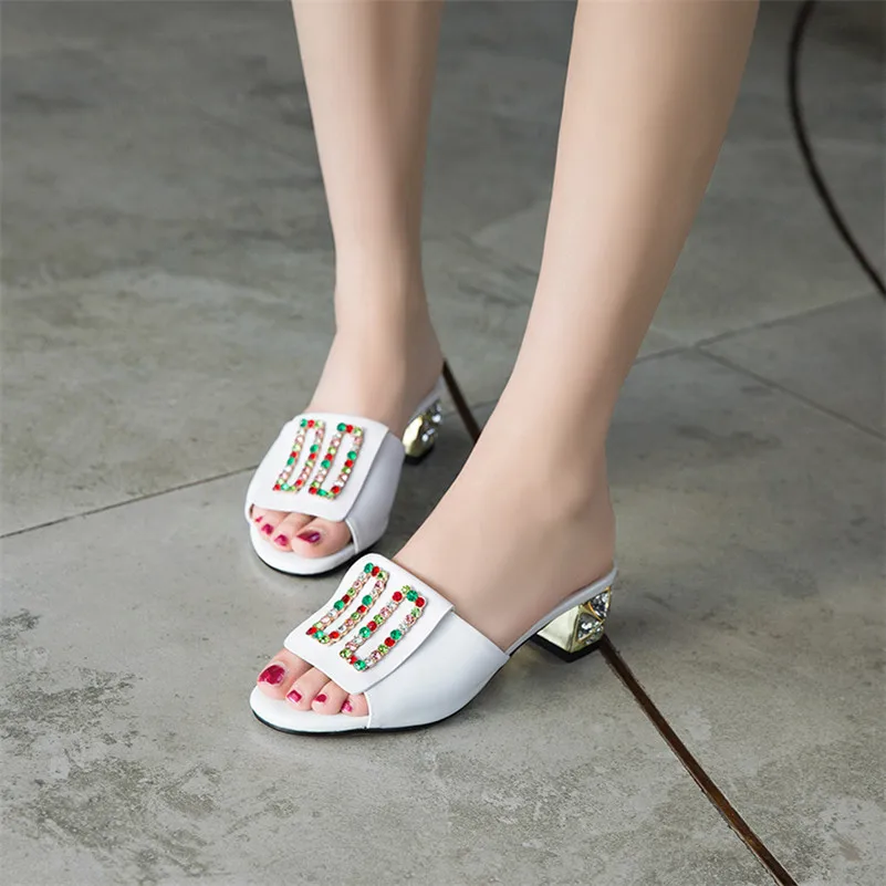 

CONASCO Fashion Women Party Prom Gladiator Sandals Genuine Leather Summer Rhinestone Shoes Woman Thick Heels Rome Pumps Shoes