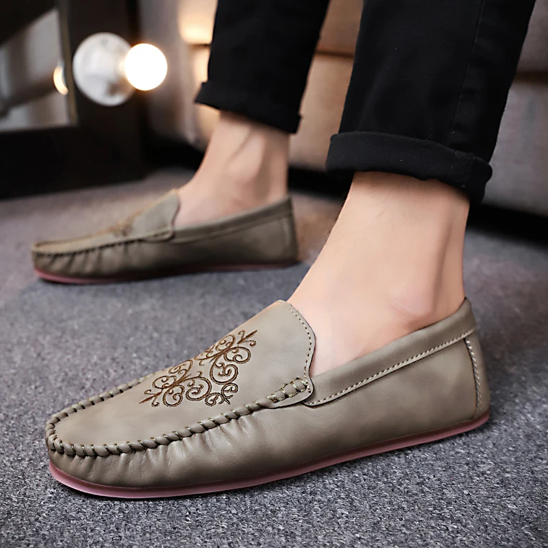 Driving Shoes for Male Black Brown Man Casual Spring Autumn Slip-on PU Leather Anti-slip Loafers Flat | Обувь
