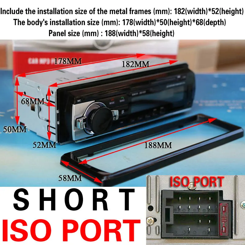 Горячая 12 в Bluetooth Стерео FM радио MP3 аудио плеер 5 в зарядное устройство USB SD AUX Авто Электроника сабвуфер в-dash 1 DIN Авторадио - Формат цифровых медиаданных: SHORT520 ISO 12V