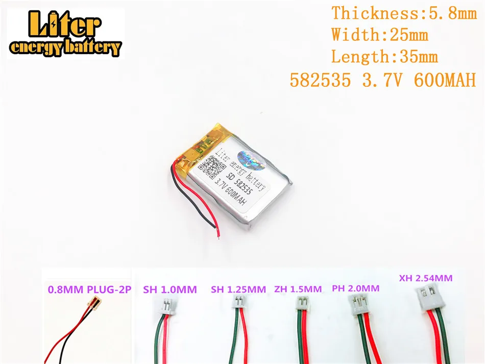 Литровая энергетическая батарея 3 7 в 600 мАч 582535 штепсельная вилка аккумулятор для