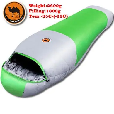 green 1800g Наполнитель 1500 г/1800 г утиный пух для взрослых, теплый осенне-зимний конверт с капюшоном для путешествий, кемпинга, водонепроницаемый плотный спальный мешок - Цвет: green 1800g