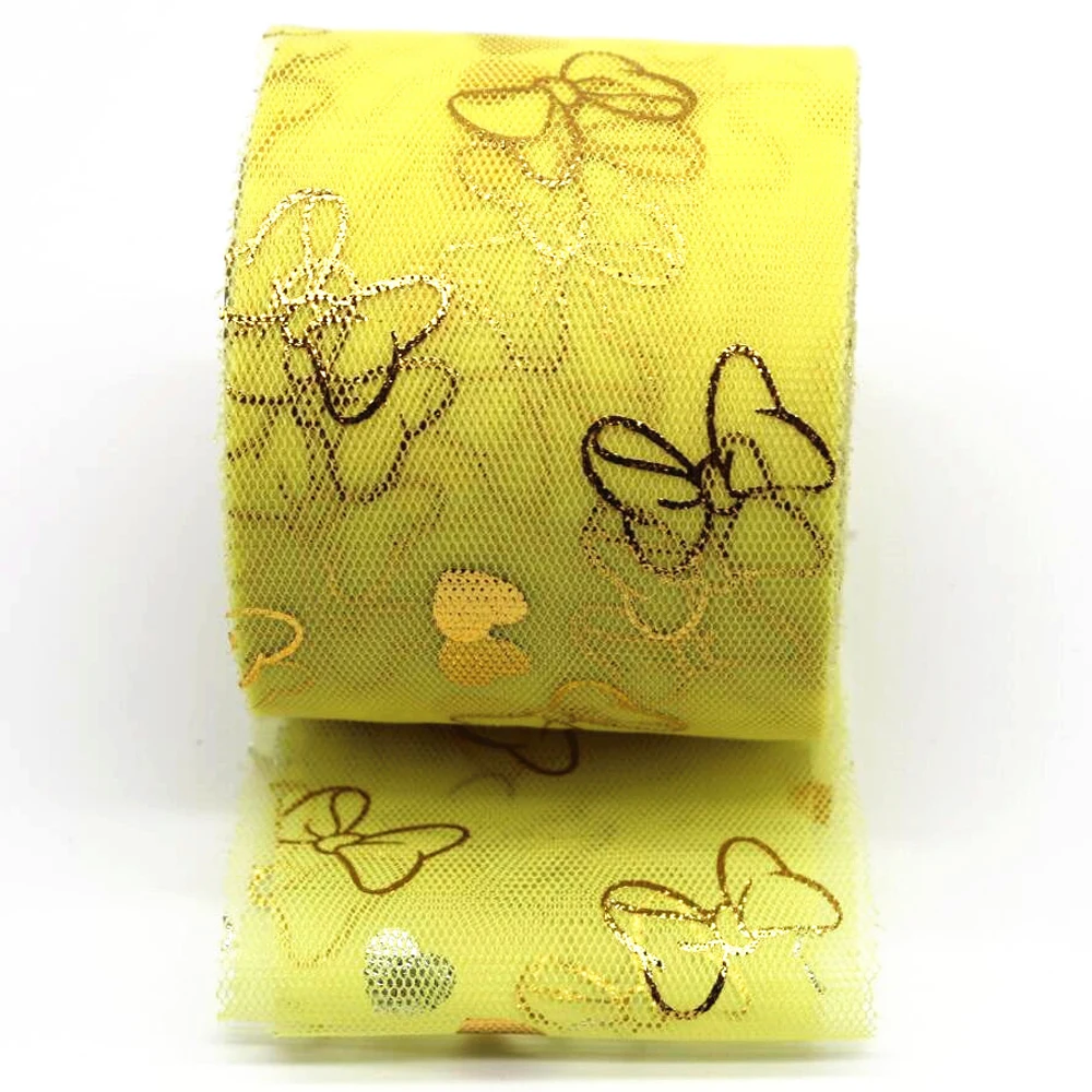 6 см Золотой бант/лента в форме сердца 25 ярдов/упаковка тюль рулоне пачка