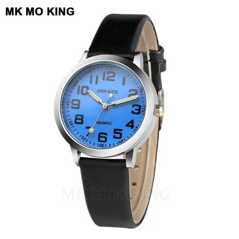 Модные кварцевые часы небесно голубого цвета для мальчиков и девочек