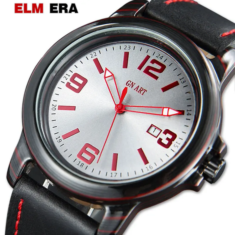 

ELMERA Carbon Fibretop Luxury Leather Sport Watches Men Men Analog Digital Army Military Watch you relogio masculino Quartz 2018
