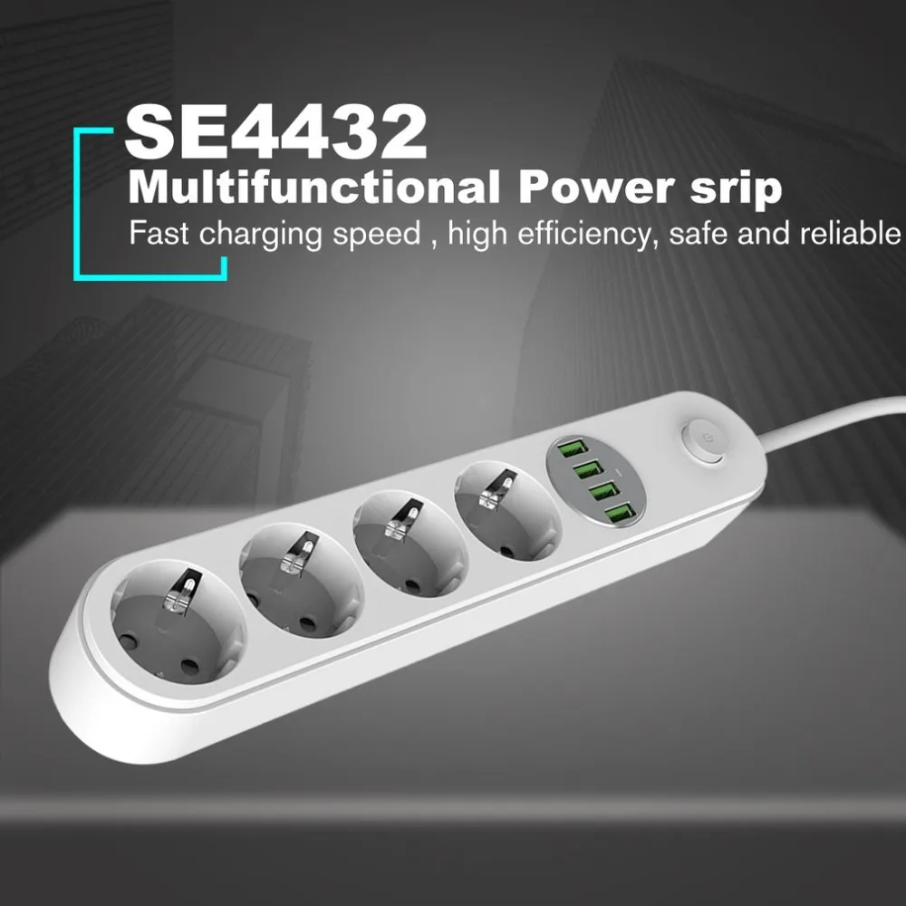 OUTAD многофункциональный 2 м ЕС штекер питания Srip с 4 портами usb удлинитель быстрое