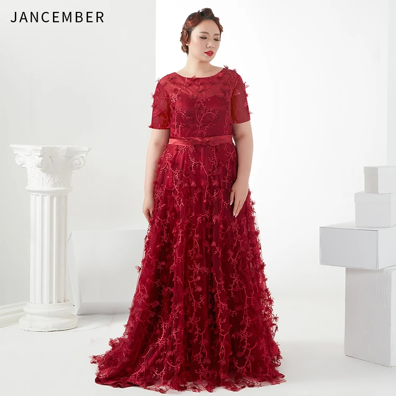 Jancamber 2019 большие размеры вечерние платья с коротким рукавом и круглым вырезом