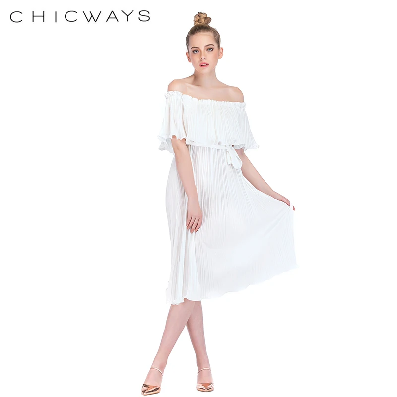 Chicways с открытыми плечами без бретелек оборками платье для женщин 2018 сарафаны