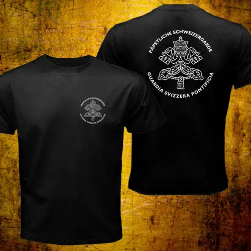

2019 Fashion summer Rare Vatican Guardia Svizzera Swiss Guard Roman Catholic Pope Security T-Shirt Double Side Tees