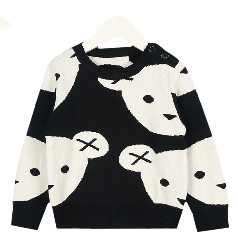 

New 2022 Baby Boys Girl Clothes Cute Cartoon Cotton Knitting Fashion Children Black White Bear Sweater Boys Cardigan Kids Coat