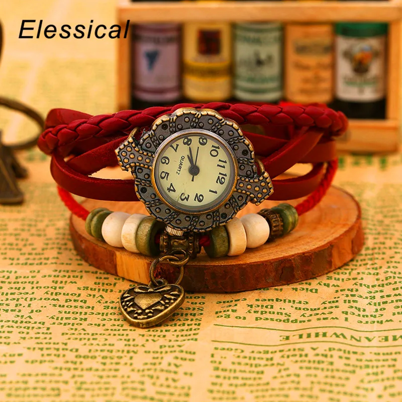 ELESSICAL корейской моды часы ретро женский кожаный браслет ювелирные изделия для