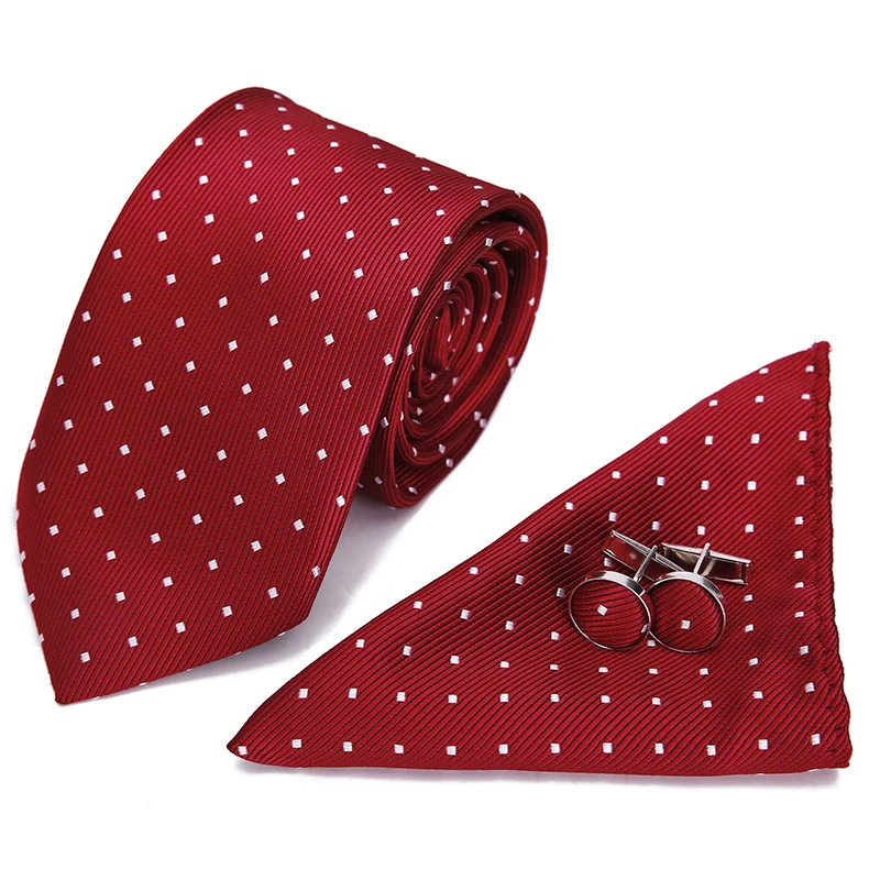 Мужской подарок Красный Новый галстук Hanky запонки наборы мужской 100% шелк