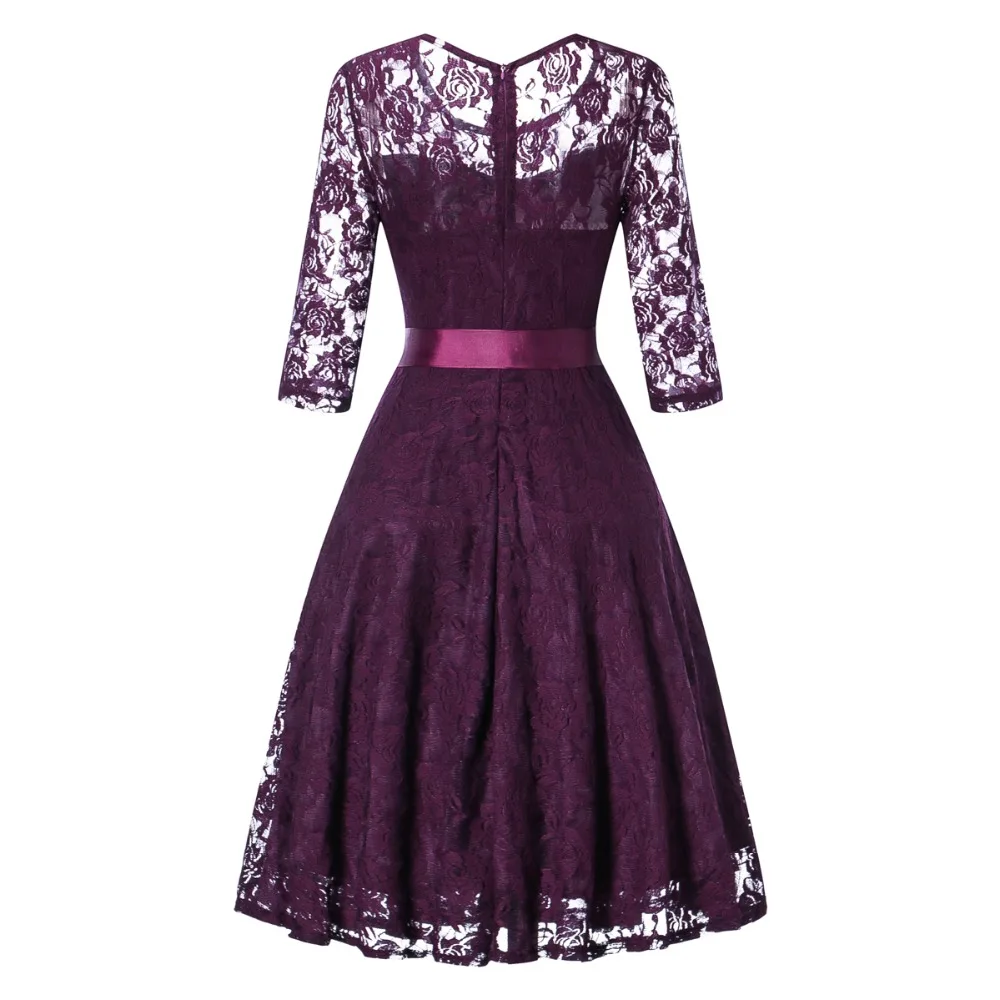 OML 516Z # короткие фиолетовые кружевные платья подружки невесты с круглым вырезом и
