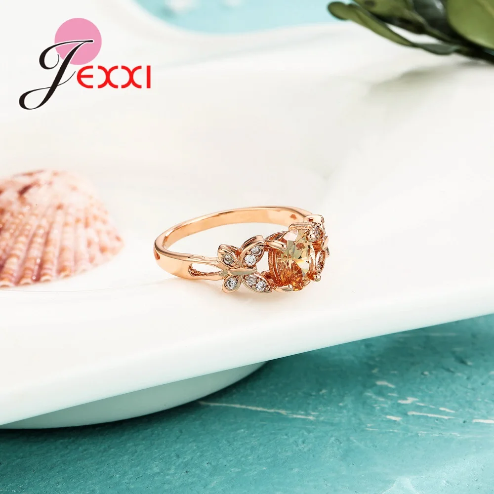 Luxury Special Charm Design Double Beautiful With Higher Quality Champagne Crystal Rose Gold Ring For Women As Love Gift | Украшения и