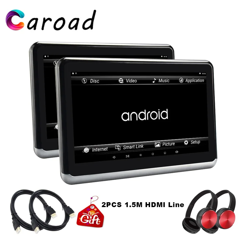 10.1 Inch Android 6.0 Car Headrest Monitor 2PCS HD Touch Screen 1080P FM WIFI Bluetooth USB SD With HDMI Output Video MP5 Player |