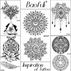 Временная татуировка Mehndi, черная хна, цветок, полумесяц, мандала, геометрические, солнце, луна, татуировки, боди-арт, водостойкие, женские татуировки, наклейки