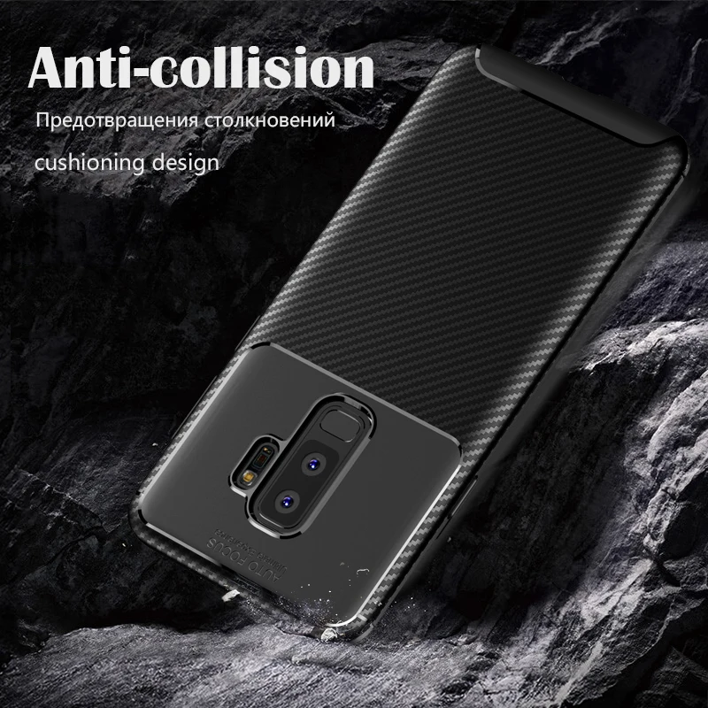 MAKAVO For Samsung S9 Plus Case Ultra Thin Soft Silicon TPU Cover Carbon Fiber Galaxy S9+ Phone Back |
