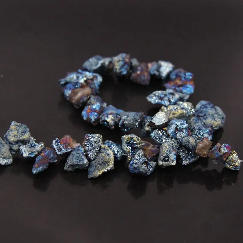 15.5 "Strand синий зеленый Титан сырья кристалл Druzy Drusy Агаты Кварц Geode грубые