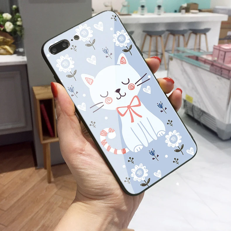 Чехол для телефона с милым котиком и львом из закаленного стекла iphone XS 8 plus 7 6 6s
