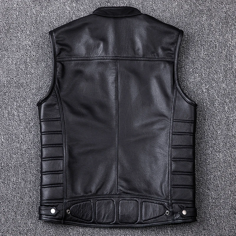 

MAPLESTEED Vintage Edging Black Motorcycle Leather Vest Men 100% Calf Skin Vests Moto Man Biker Waistcoat Sleeveless Jacket M208