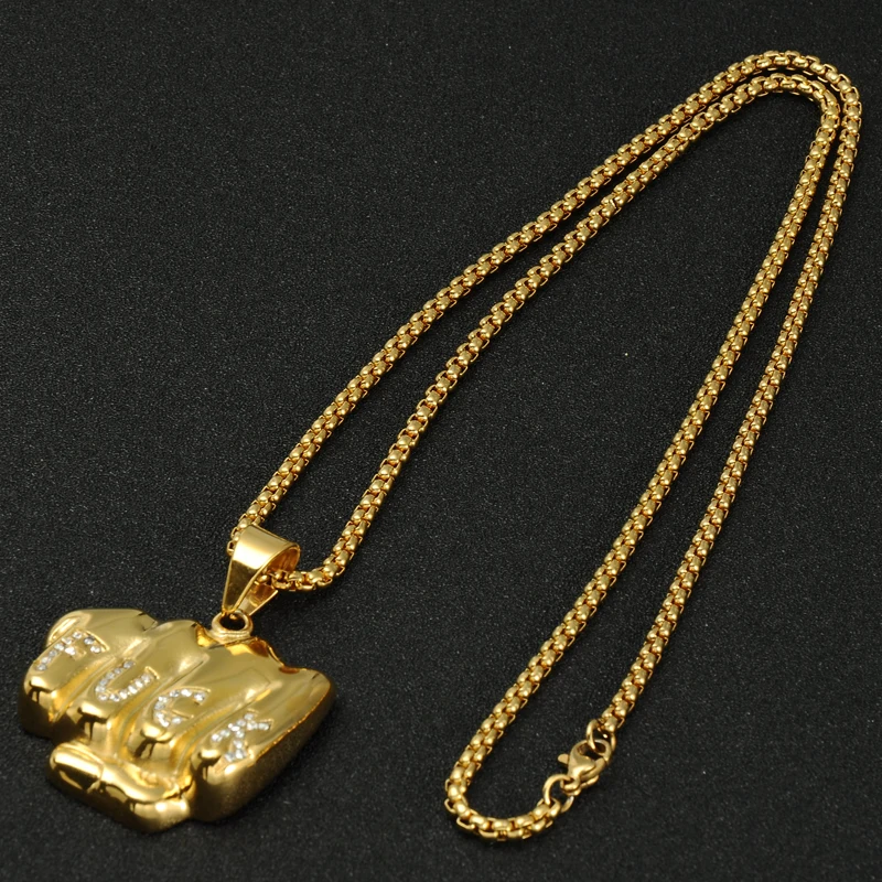Хип хоп Рок Bling Iced Out кулак борьба Подвески Титан цепочки и ожерелья для мужчин